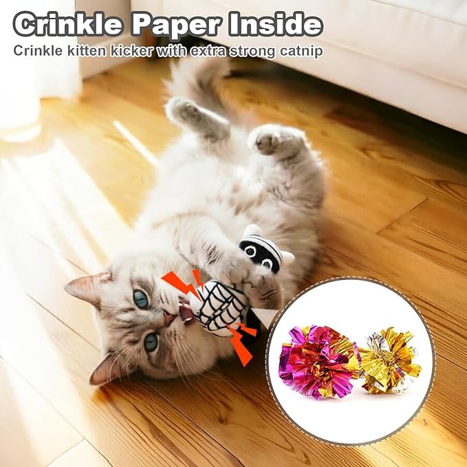 Retro Shaw Catnip Toys, 4 Pack, Horror Goth Cat Toys for Indoor Cats Kitten, Crinkle Interactive Cat Nip Kitty Toys for All Breeds (3.7 Inches)