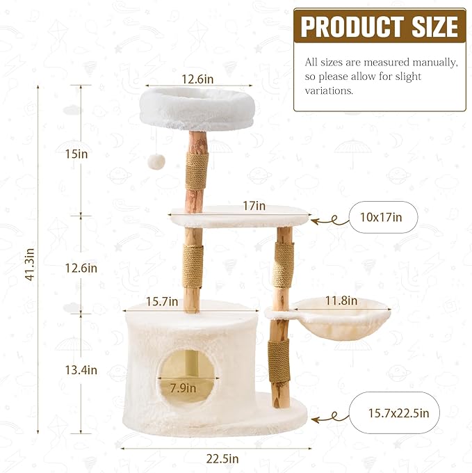 Modern Solid Hardwood Cat Tree Tower for Indoor Cats - Premium Wooden Cat Furniture with Scratching Posts, Cozy Condo, Stable Perch & Non-Tip Base, Multi-Level Play for Small & Medium Cats