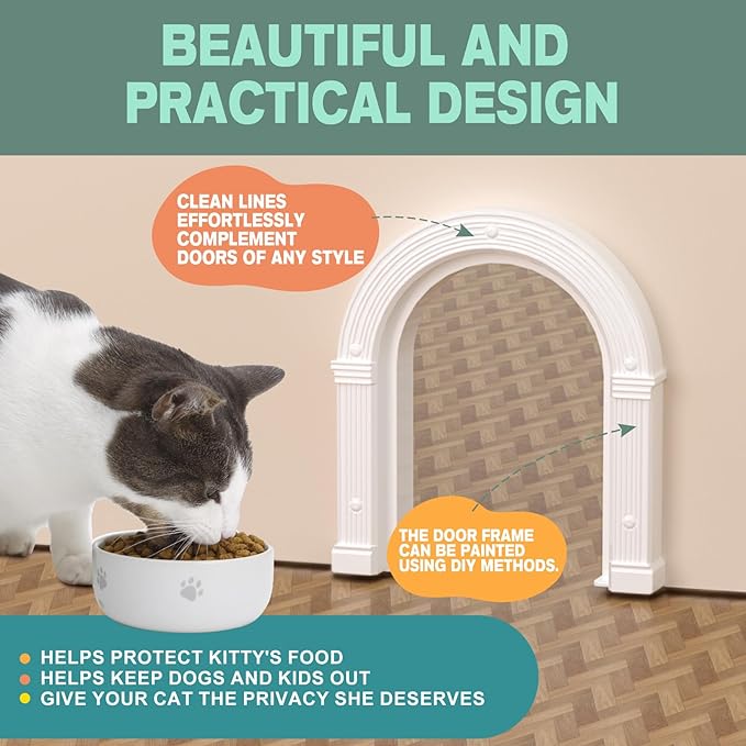 Cat Door for Interior Doors Large - No-Flap, No Training Needed, Fits Cats Up to 25 lbs, Easy Installation in Minutes, Fits 1.25" to 1.75" Thick Solid & Hollow Doors