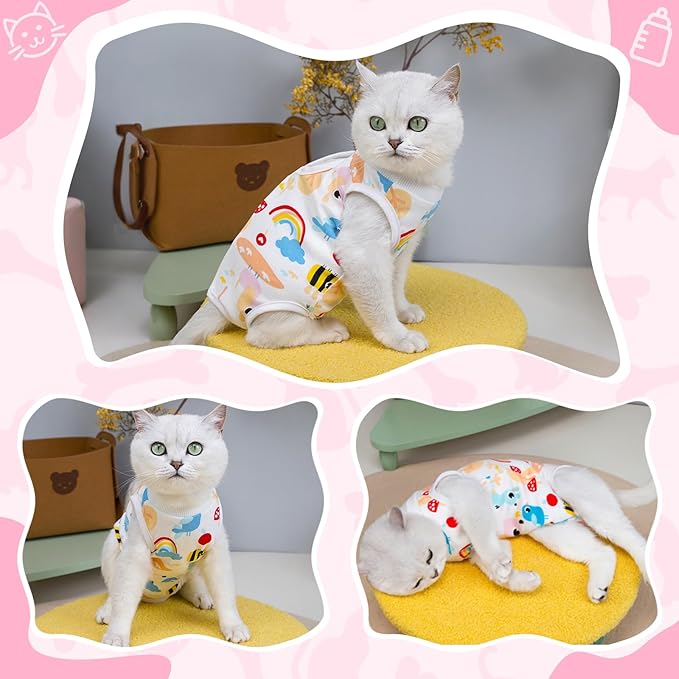 Coppthinktu Cat Recovery Suit Female Cats Onesie for Cats, Breathable Cat Surgery Suit for Surgical Abdominal Wounds Skin Diseases, Cute Kitten Spay Recovery Suit E-Collar Alternative Anti Licking