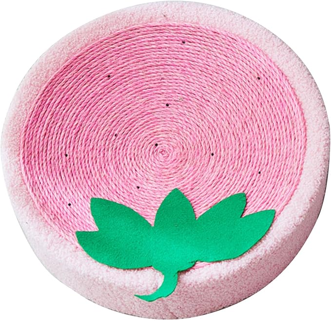 Semme Premium Sisal Cat Scratcher Bed with in One Design Round Shape Lounge for Claw Sharpening Furniture (Strawberry)