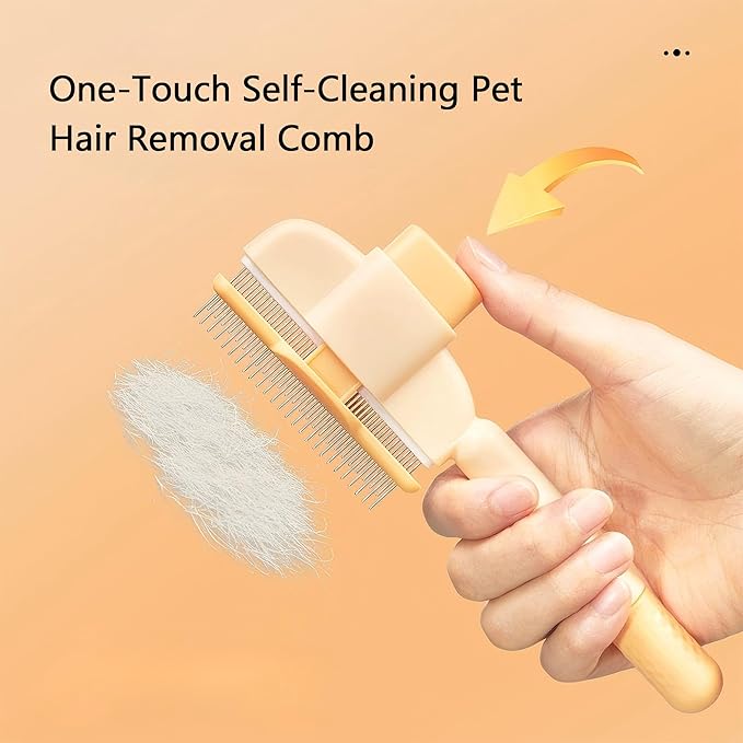 2025 Self-Cleaning Pet Hair Removal Comb & Flea Comb for Cats and Dogs Stainless Steel Grooming Brush with Release Button, De-Shedding Tool for Hair, Massaging Tangle-Free Pet Comb (Green)