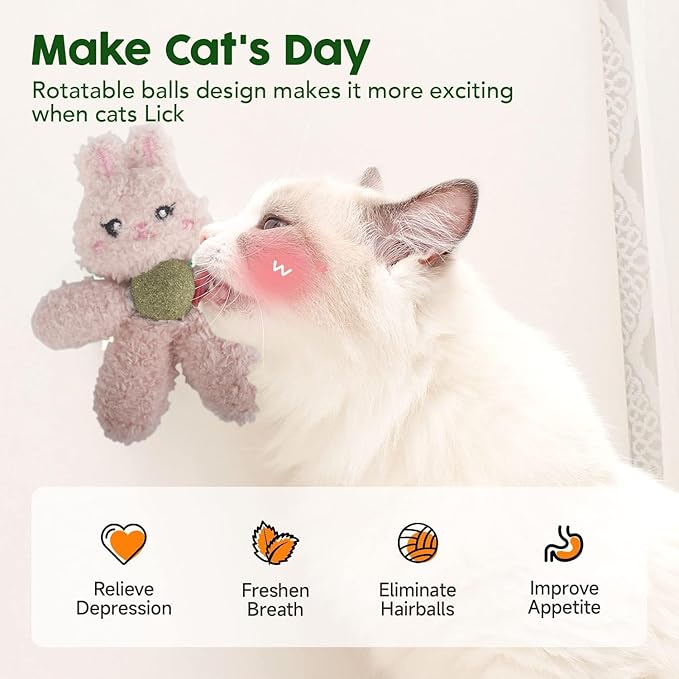 Cat Toys with Catnip Kitten Chew Bite Supplies Boredom Relief Fluffy Kitty Teeth Cleaning Chewing Cat Lovers Interactive Plush Gift (Panda&Panda)
