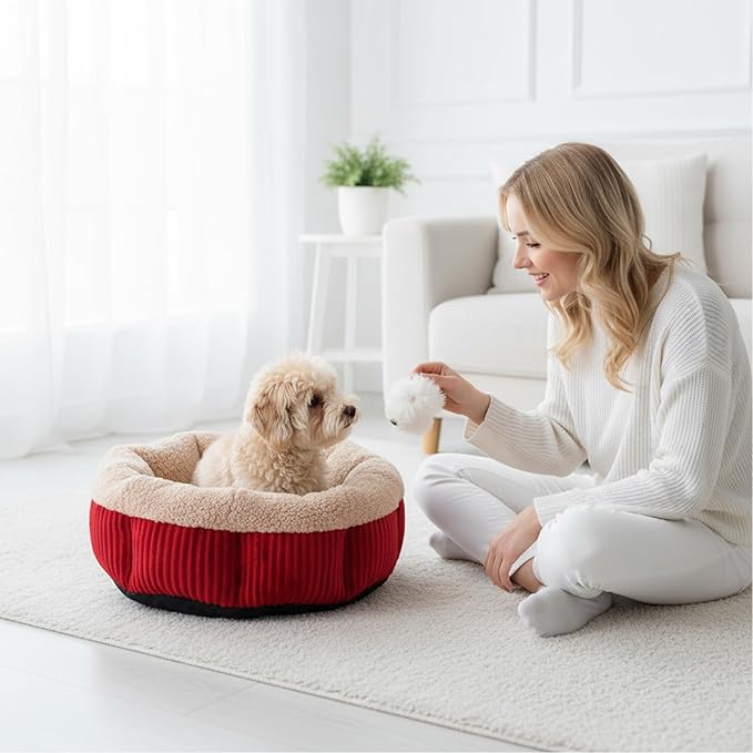 AceOrbit 4 Pack Cat Bed Bulk 20in Self Warming Pet Beds for Small Cats Dogs Washable Red Round Donut Calming Bed with Anti-Slip Bottom Pet Gift Winter for Small Medium Cats and Dogs Puppy Kitten