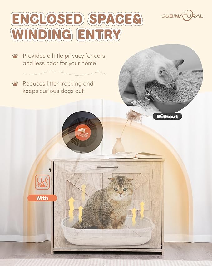 Cat Litter Box Enclosure, Indoor Hidden Cat Litter Box Furniture, Simple Classic Sliding Door Style Cat Litter Box Cabinet for Convenient Entry, Use As Side Table or Nightstand
