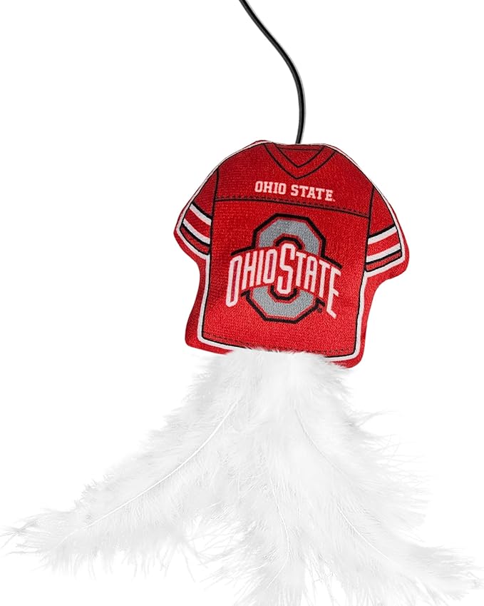 NCAA Ohio State Buckeyes Team Jersey Wand with CAT NIP, Cat Toy Jersey Shaped Plush Teaser Toy for Cats & Kittens - Interactive Pet Toy for Play & Exercise