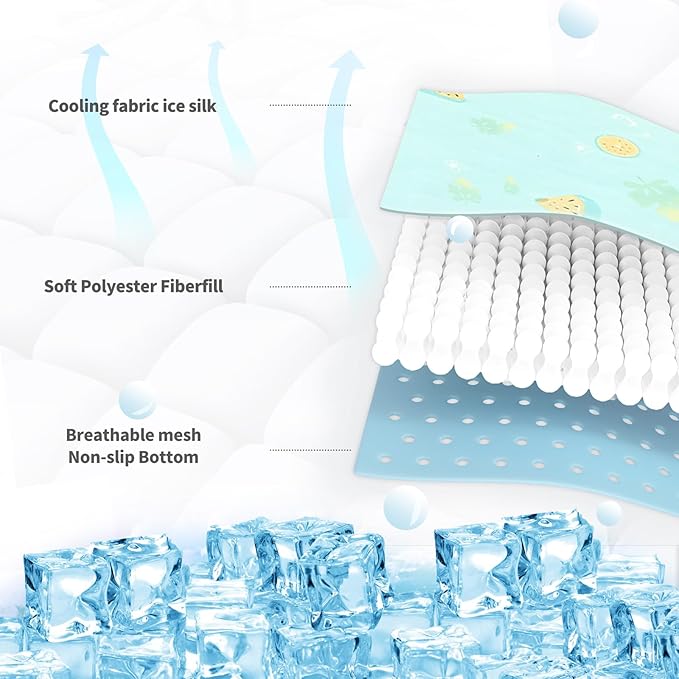 NWK Pack of 4 Pet Cooling Mat -Q-Max>0.345 Ice Silk Cooling Mat for Dogs & Cats Portable & Washable Pet Cooling Blanket, Car Seats, Beds for Summer (4pcs, Green Fruit, 20'' X 16'' X 0.3'')