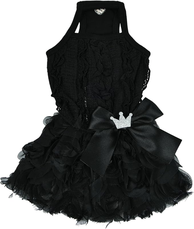 Pinkaholic New York Otelia Dog One-Piece Dress Trendy Fashionable Cute Elegant Dog Apparel for Small Dogs, Black, Small