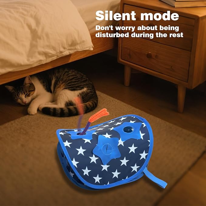 Interactive Cat Toys Hide-and-Seek, Touch to Activate, Quickly Roll in The Brood Bag, Real Mouse Squeaking Sound, The Best Cat Toy for Bored Indoor Cats