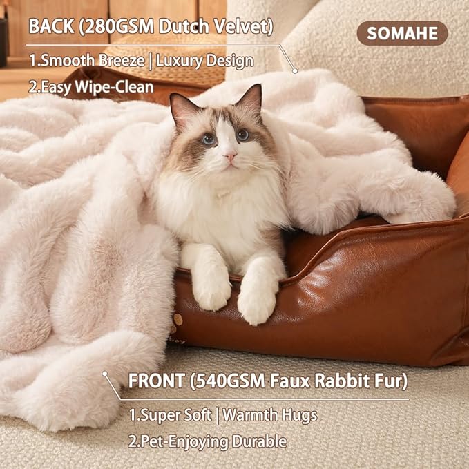 SOMAHE Pet Blanket, Reversible Sherpa & Bubble Fleece Pet Throw, Ultra-Soft Plush for Cats & Small Dogs, Machine Washable, Anti-Static, Warm & Cozy,28"×22" Inch White