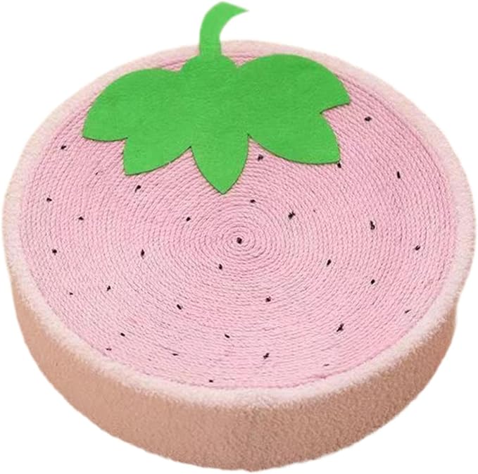 Cat Scratch Pad Cat Scratcher Board Sisal Round Cat Bed Cat Toy Foam and Sisal Cover for Protecting Furniture Suitable for Cat Owners Home Use, Strawberry