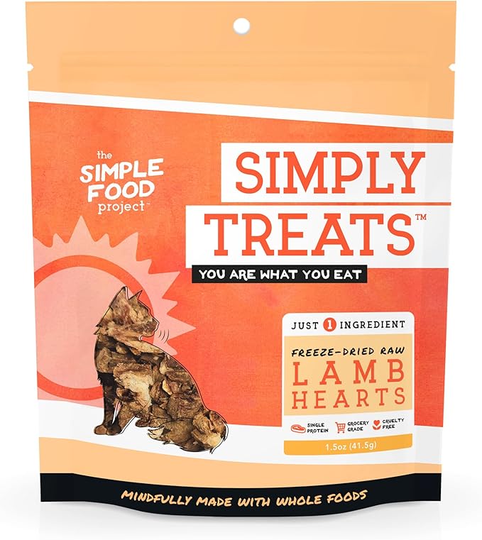 Simple Food Project The Freeze Dried Raw Cat Treats Grain Free, All Natural, with Just 1 Ingredient - Lamb Hearts