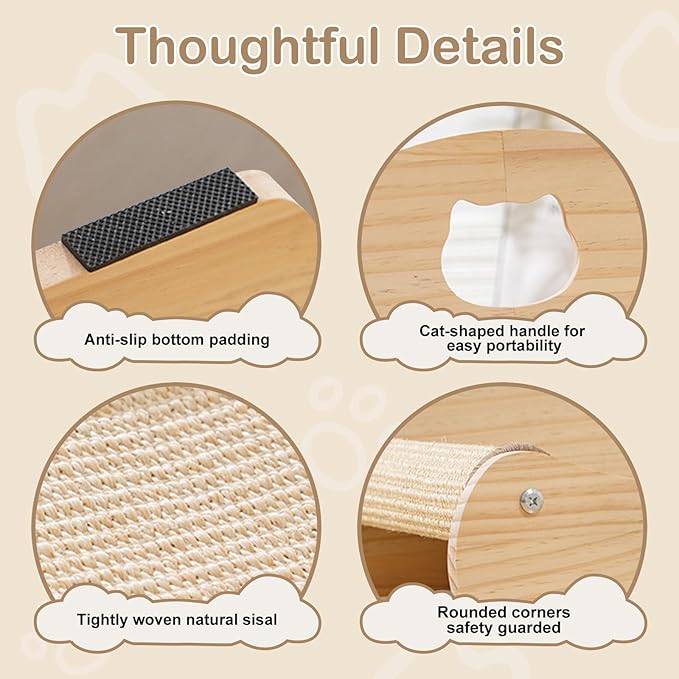 3 in 1 Cat Scratcher Bed, 100% Sisal Comfy Chaise Lounge for Cats to Rest & Scratch & Play, Protects Furniture, Durable Cat Scratching Board to Relieve Stress - Wood Color