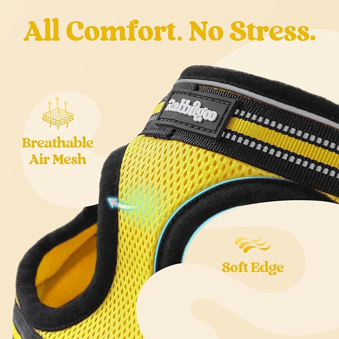 rabbitgoo Cat Harness and Leash Set for Walking Escape Proof, Adjustable Soft Kittens Vest with Reflective Strip for Cats, Comfortable Outdoor Vest, Bright Yellow, S