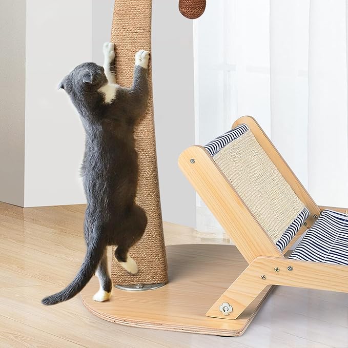 Palm Tree Cat Scratching Post with Beach Chair 2 in 1, 29.5" Sisal Rope Cat Scratching Post with Perch for Indoor Cats Adults, Small Cat Kitten Scratch with Interactive Hanging Ball
