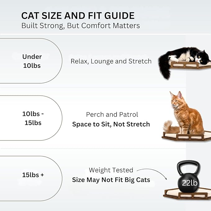 INICIO Cat Wall Shelves - Safe and Sturdy Cat Wall Furniture - Stylish Natural Wood Corner Shelf with 3 Steps for Cats up to 15lbs - Cushioned Perch and Stairs for Climbing and Playing - Dark Brown