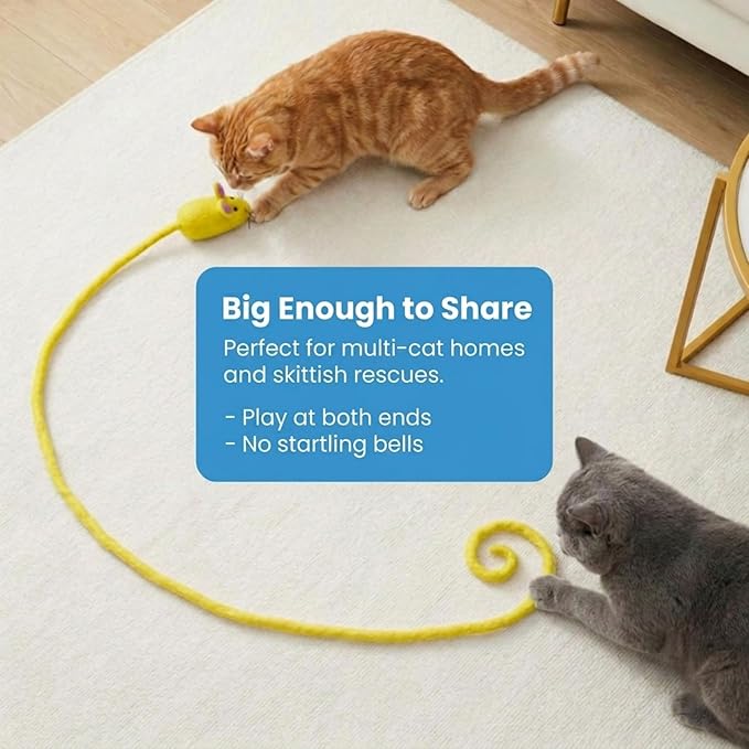 Glaciart One Felt Mouse Cat Toy – Soft Fuzzy Enrichment 100% Natural Wool - Interactive Catnip Play Cat Toy Set - Safe for Pets, Non-AZO Colored Dyes - 100” Long