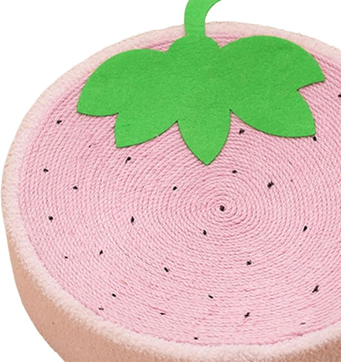 KLKCS Cat Scratcher Pad, Strawberry, Round, Compact, Multifunctional, Protects Furniture, Great Gift