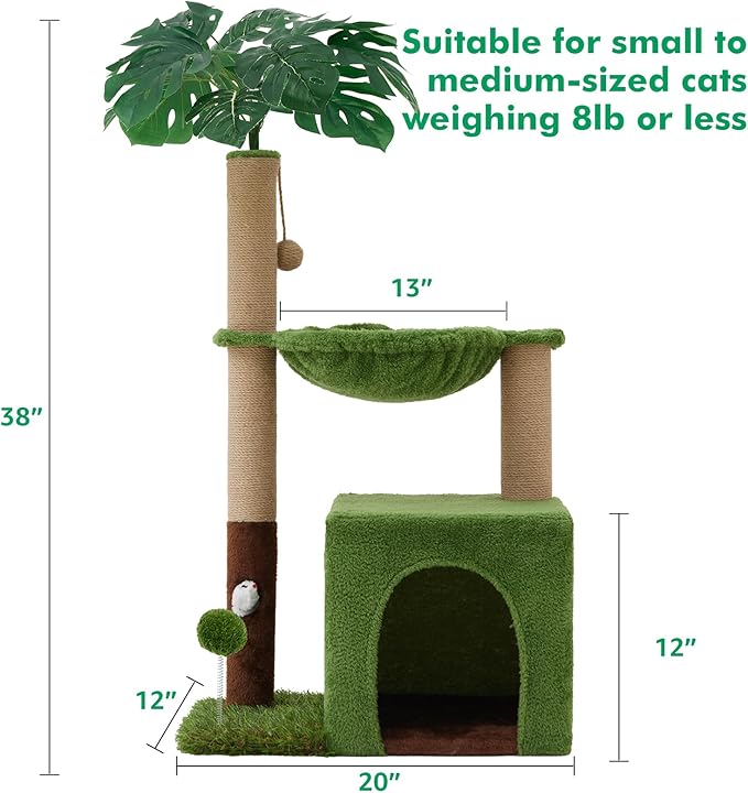 Woochpet 37" Cat Tree Tower for Indoor Cats，2-in-1 Multi-Functional Comfort with Premium Sisal Scratching Post, Cat Cando with Mouse Hole and Plush Toy Ball Large Hammock for Kitty or Small Cats