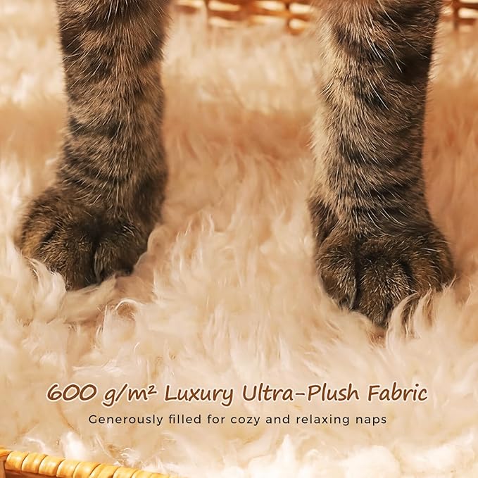 MUTTROS Elephant Rattan Cat Condo Bed for Indoor Cats, Handwoven Wicker Cat House with Thick Plush Cushion for Large Cat and Kitten, Sturdy Pet Hideaway for Small Dog Rabbits-35x12x13 Inches