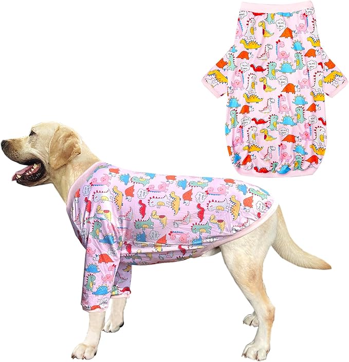 Dinosaur Dog T Shirts Cute Dinosaur Pattern Printed Apparel Shirt for Large Dogs Softable Stretchy Pet Clothes (3XL, Pink Dinosaur)