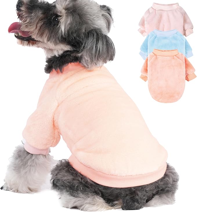 Dog Sweater | 3-Pack Clothes Jackets XXS - XXL for Small Dog Breed (Male & Girl), Soft Winter Coats Sweaters for Dogs and Cats, Pet Apparel Outfits (Ballet Pink,Light Blue,Peach, Large)