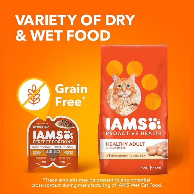 IAMS Perfect Portions Grain Free Wet Cat Food, Healthy Adult Cat Food Wet, Chicken Recipe Cuts in Gravy, (24) 2.6 oz. Twin-Pack Trays (Pack of 2)