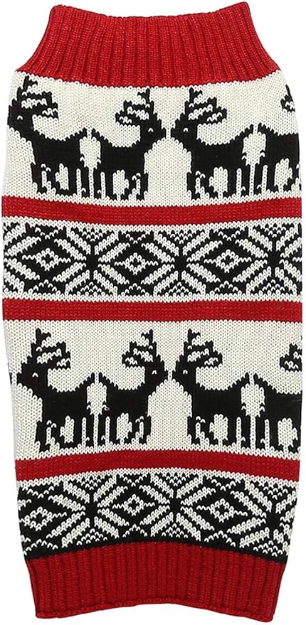 Lanyarco Ugly Vintage Christmas Dog Sweater, Knit Xmas Reindeer Holiday Pet Clothes Outfit Dog Christmas Sweater for Dogs, Large (L) Size 15"