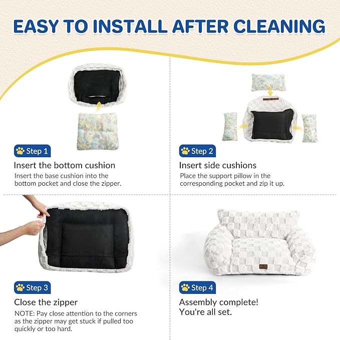ABCPET Large Dog Bed Sofa, Fluffy Pet Bed for Medium and Large Dogs, Supportive Dog Couch Sofa for Dogs, Pet Sofas with Washable Cover & Non-Slip, 38 inch, White