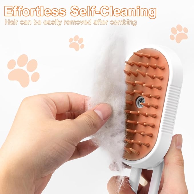 Steam Brush for Cat & Dog – 3-in-1 Spritz Pet Spray Hair Removal Comb for Grooming & Shedding Steam – Water Brush for Long & Short Haired Pets– Includes Two Bottles Waterless 2*Shampoo