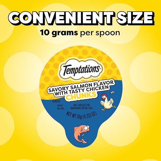 Temptations Lickable Spoons, Soft Lickable Cat Treats, Adult Wet Cat Treats, Salmon Flavor with Chicken Chunks, 8 Spoons, Pack of 12 (96 Total)