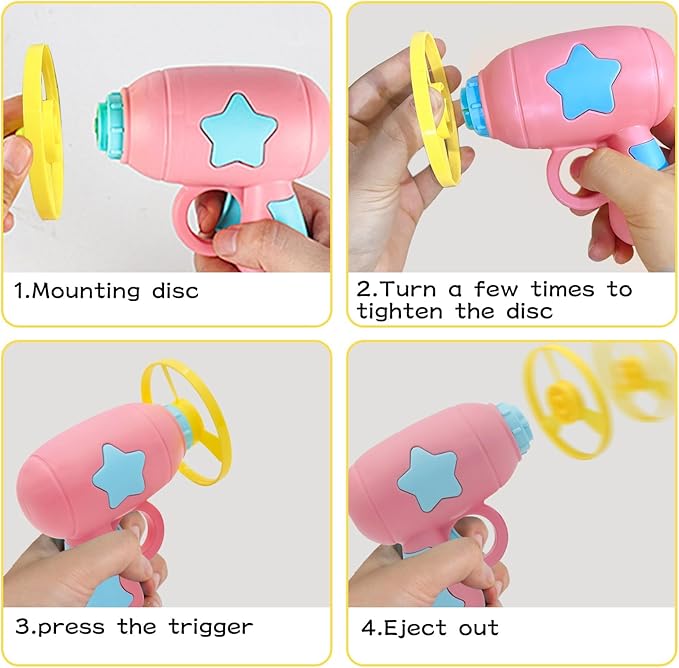 Andiker Cat Fetch Toy, Interactive Kitten Flying Disc Launcher Toy with 5 Colorful Flying Propellers for Cat Enrichment, Flying Saucer Toy for Cats for Training and Chasing (Blue)