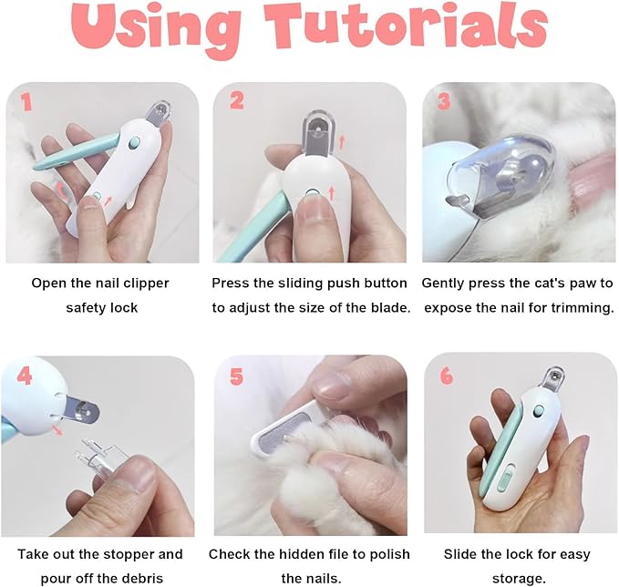 Professional Cat Nail Clipper and Trimmer with 3 Adjustable Safety Levels (1-3.5mm), Kitten Supplies, Puppy Grooming Tools, with Debris Catcher & Hidden Nail File Pink