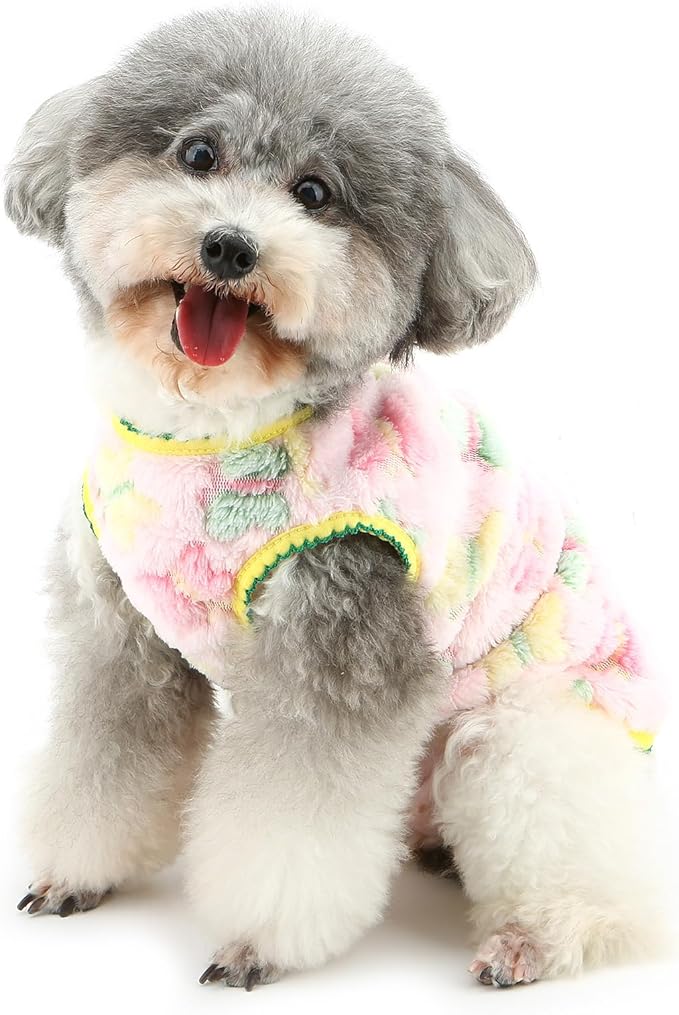 Cute Jacquard Butterflies Pet Fleece Vest for Small Dog Puppy Sleeveless Sweater Back Button Down Yorkie Chihuahua Fall Winter Clothes Cat Clothing,Pink,XL