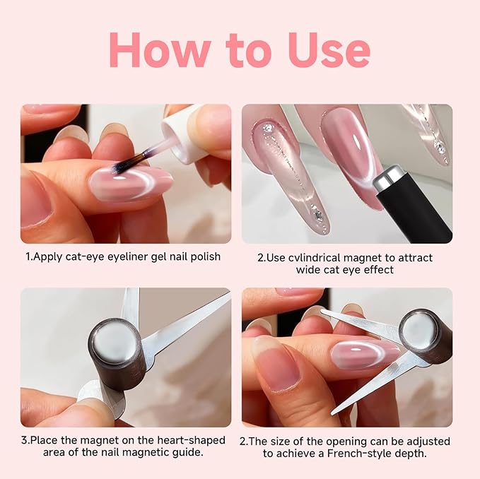 4Pcs Cat Eye Magnet Set, Scissor-shaped Nail Magnet Tool, 2 in 1 Cat Eye Nail Magnet for French Effect, Cat Eye Gel Nail Polish Magnet for Nail Art DIY Home, Studio, Salon