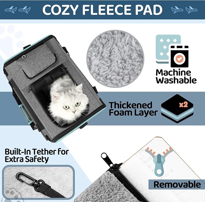 GAPZER Soft-Sided Pet Carrier for Air Travel 18x11x11 Inch - Underseat Cabin Carry Bag for Small Cats & Dogs Under 15 lbs