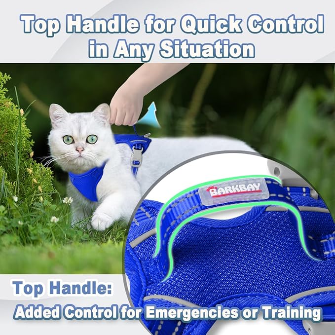 Cat Harness and Leash Set Escape Proof for Kitten Walking, Soft Adjustable Top Handle Vest Harnesses for Cats, Easy Control Breathable Reflective Small Medium Large, Sapphire Blue,M