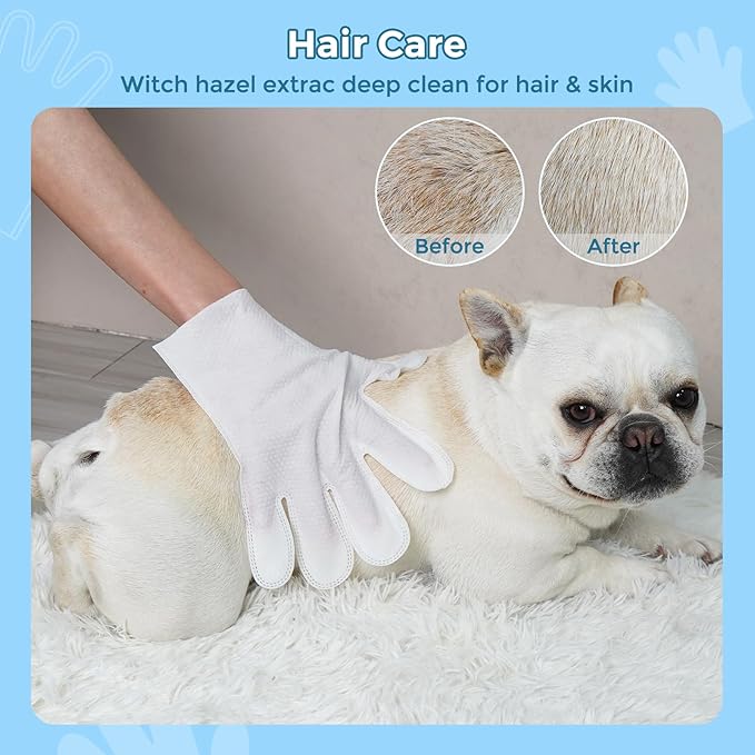 Vannon Extra Thick Pet Bathing Wipes for Dogs & Cats, Cleaning & Odor-Controlling Grooming Gloves, Nourish Fur Glove Wipes for Daily Care and Traveling, Rinse Free, Unscented, 2 Pack, 12 PCS