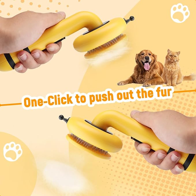 Kyakya Bee-Shaped Self-Cleaning Cat Brush for Shedding – One-Click Hair Removal & Soft Massage Grooming Brush, Washable Deshedding Tool for Cats & Dogs, Suitable for All Coat Types, Yellow