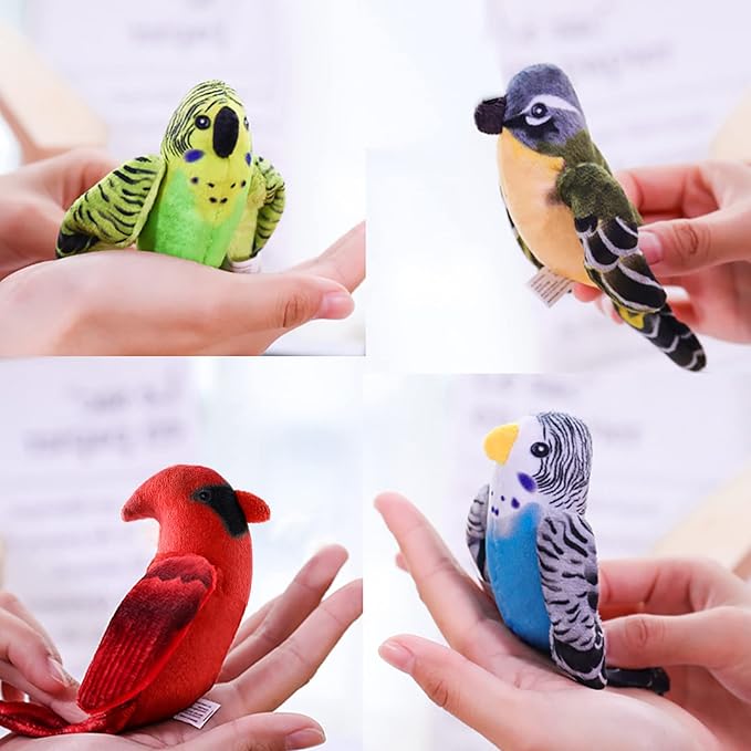 Cat Catnip Toys Interactive Cats 4pcs Kitten Plush Nip Chew Bird Toy with Crinkle Paper Pet Best Treats Stuffed Pillow Cute Teething Play Gifts Soft Kick Sound Supplies for Indoor Kitty