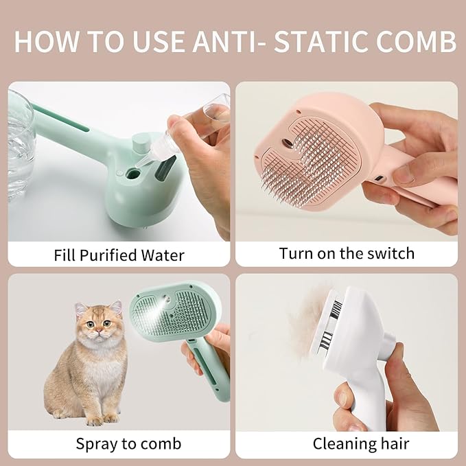 ORIGENCE Cat Steam Brush 3-in-1 Pet Steam Brushes for Dogs and Cats - Self-Cleaning Grooming Brush with Steam Spray, Hair Removal Comb for Long Haired Cats and Dogs