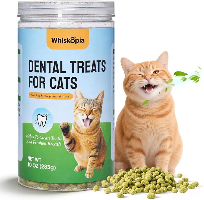 10 oz Cat Fresh Breath Dental Treats - Crunchy Dental Chews for Cats Teeth Cleaning Snacks with Brown Algae & Tea Polyphenols, Tartar Control Cat Oral Care Bites for Healthy Teeth & Gums