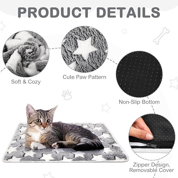 HunnmingRe 2 Pack Self Warming Cat Bed Self Heating Dog Pad Cat Warming Pad Thermal Pet Mat Washable Reflect Body Heat Removable Cover for Indoor Kittens Puppies Feral Pet(Large Star,16 x 20 Inch)