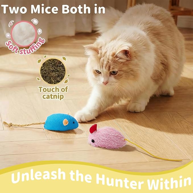 5Pcs Cats Toys Set, Interactive Kitten Toy for Indoor Kitty with Fuzzy Bell Balls Crinkle Catnip-Filled Toys Ball of Yarn Mice for Boredom Relief & Exercise - Mixed Color
