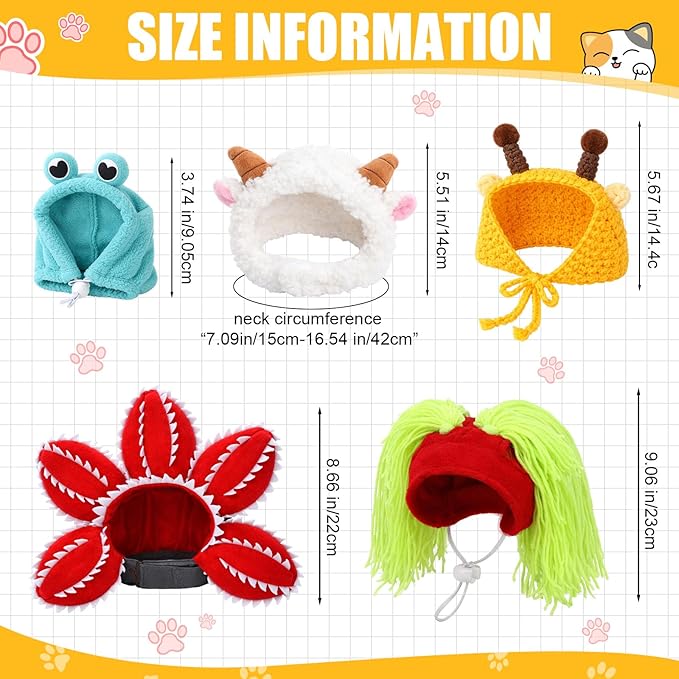 Weewooday 5 Pieces Cat Hats Costume Bunny Hat Outfit with Ears Small Dogs Kitten Puppy Party Costume Accessory Headwear(Classic Style)