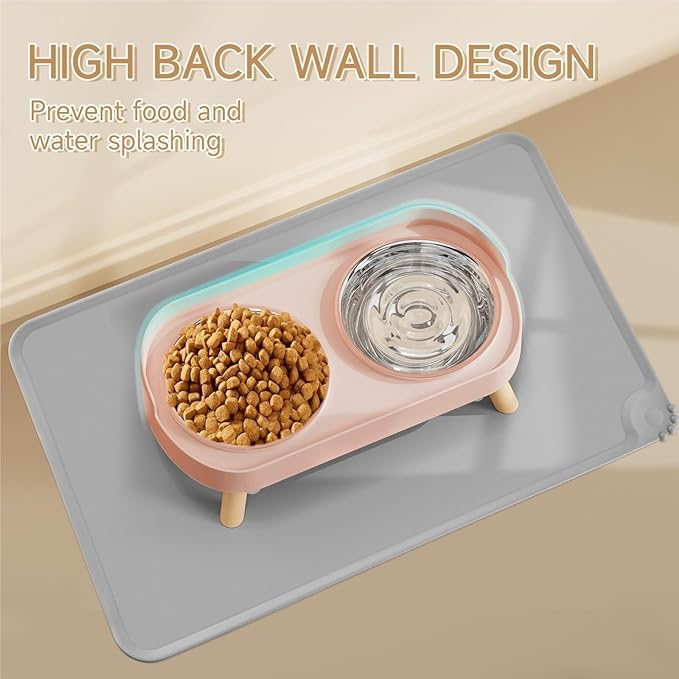 Raised Cat Feeder 2 Bowls in 1 Feeding & Watering Supplies 15° Raised Puppy 2 Stainless Steel Bowls Wood Stand Cats Accessories(Blind Spot Assist-Withe 1Pair)