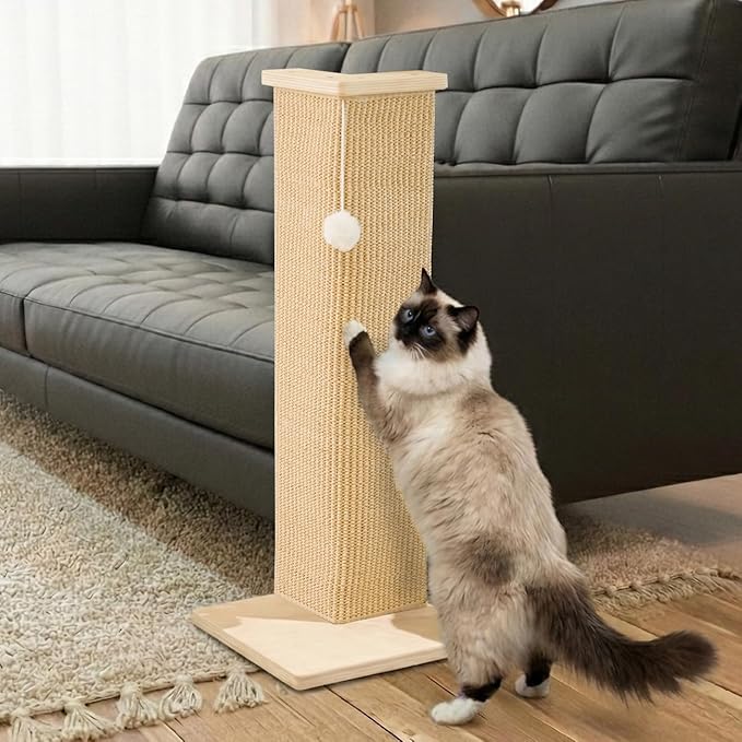 PETKARAY Couch Corner Cat Scratcher, 28'' Corner Scratching Post Cat Wall Scratcher, Sisal Scratch Pad for Sofa, Wall Furniture Protector with Toy Ball