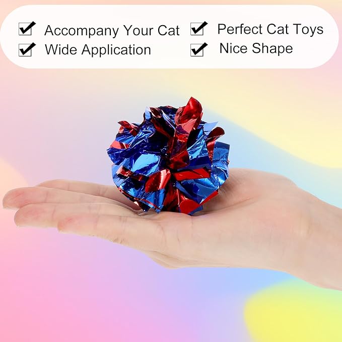 150 Pcs Cat Crinkle Toys, 2-Inch Crinkle Balls for Cats, Colorful Mylar Cat Balls for Indoor Cats, Interactive Ball for Chase, Pounce, and Exercise