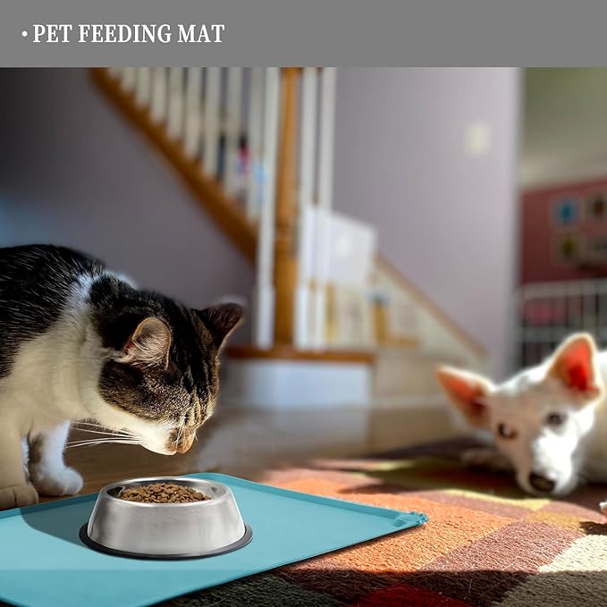 Reopet Waterproof Pet Feeding Mat, Non-Slip Silicone Placemats for Dog Cat Food and Water Bowl, High Raised Edges to Prevent Spills and Protect Floors