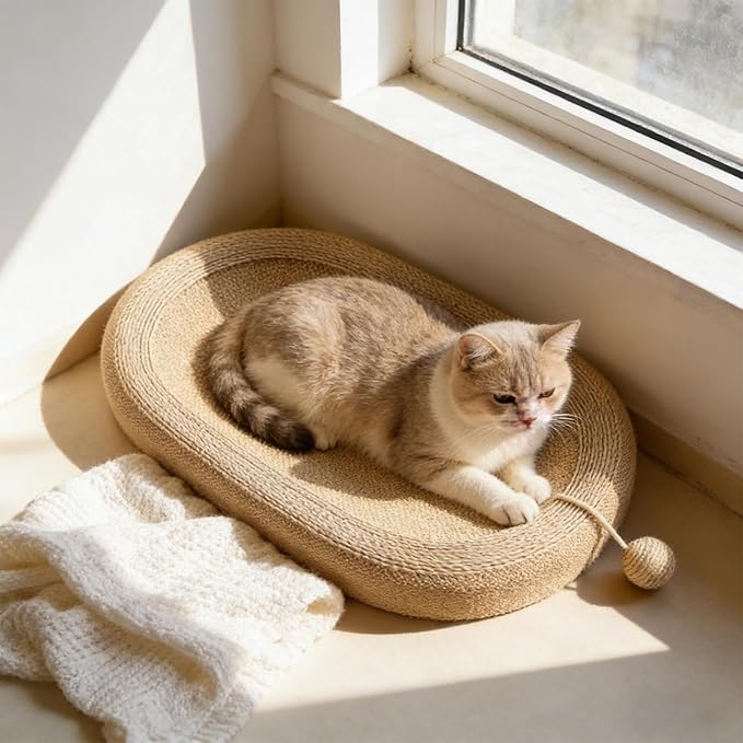 Gralara Cat Scratcher Bed Lounge Bed 2 in 1 Indoor Furniture Protector Kitten Grinding Claws Sturdy Scratching Board Scratch Pad, Without Ears